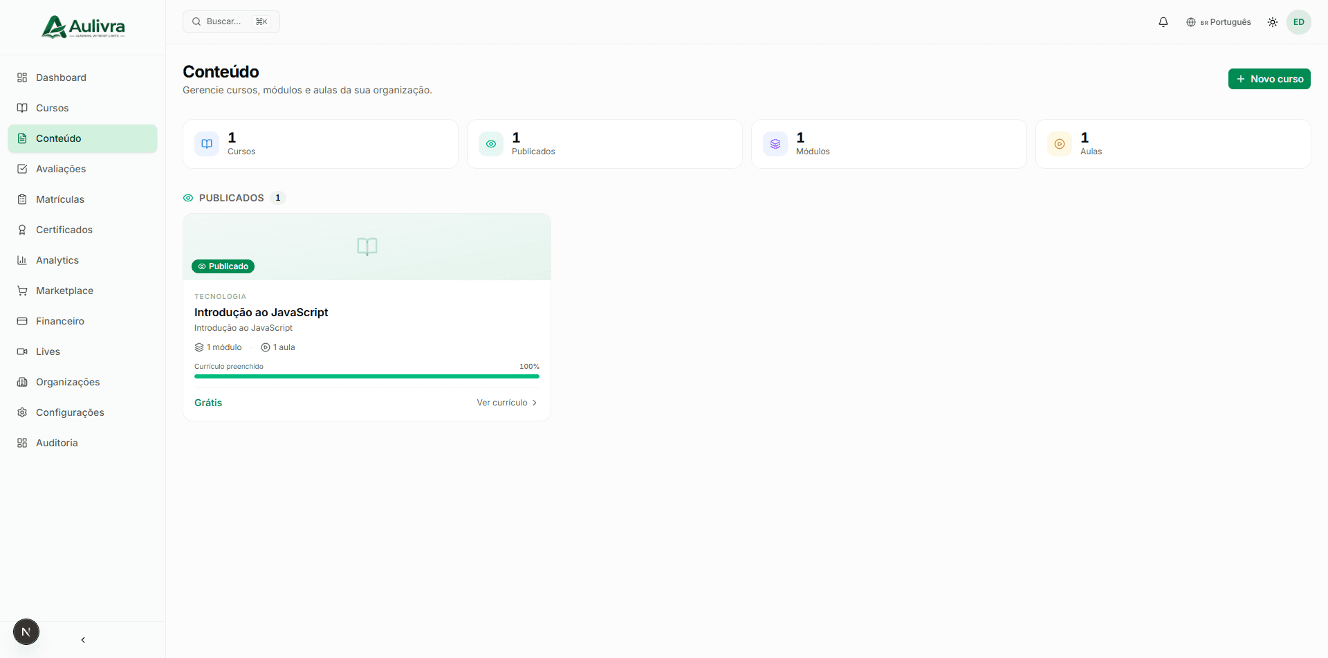 Aulivra v2 — Conteúdo