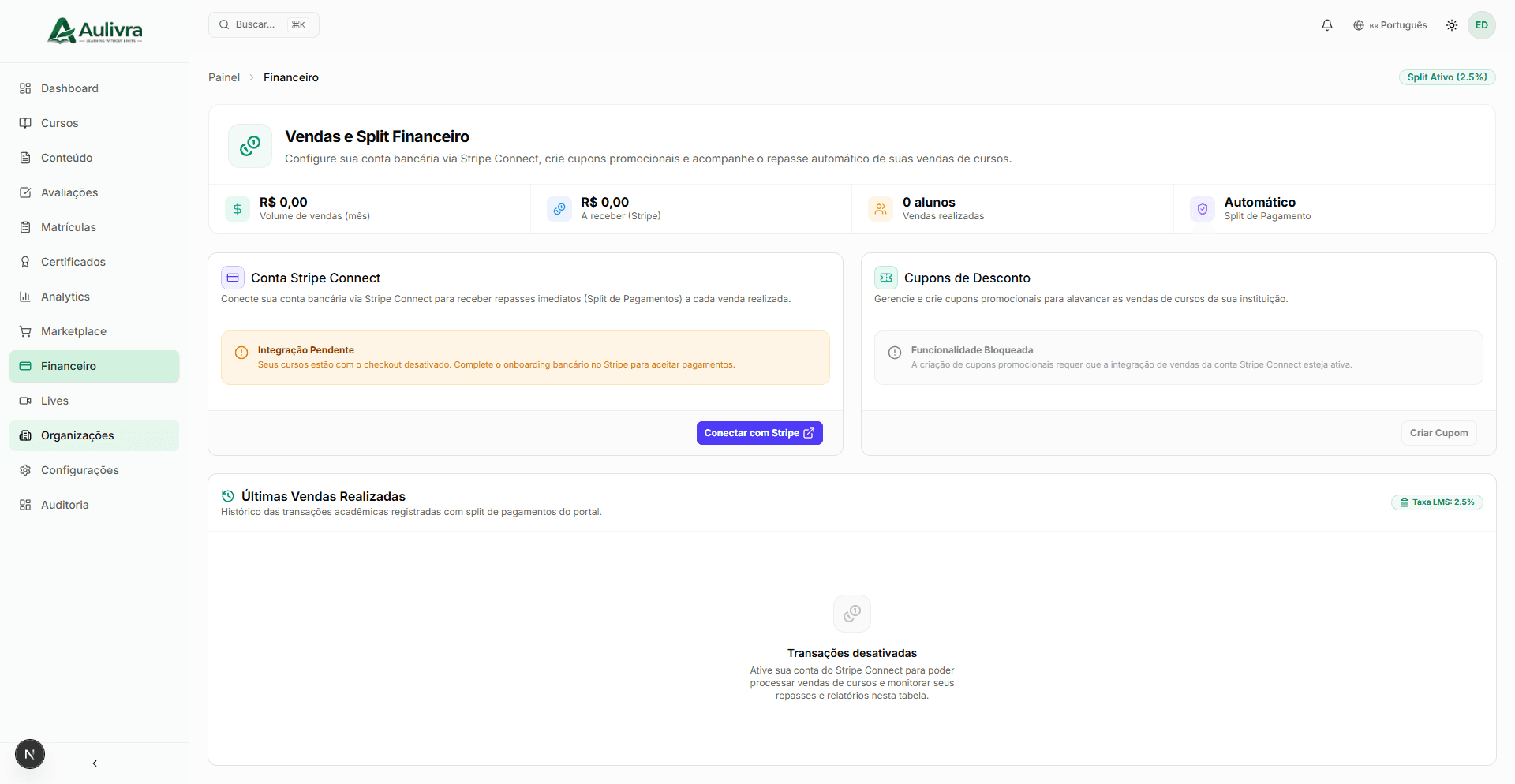 Aulivra v2 — Financeiro