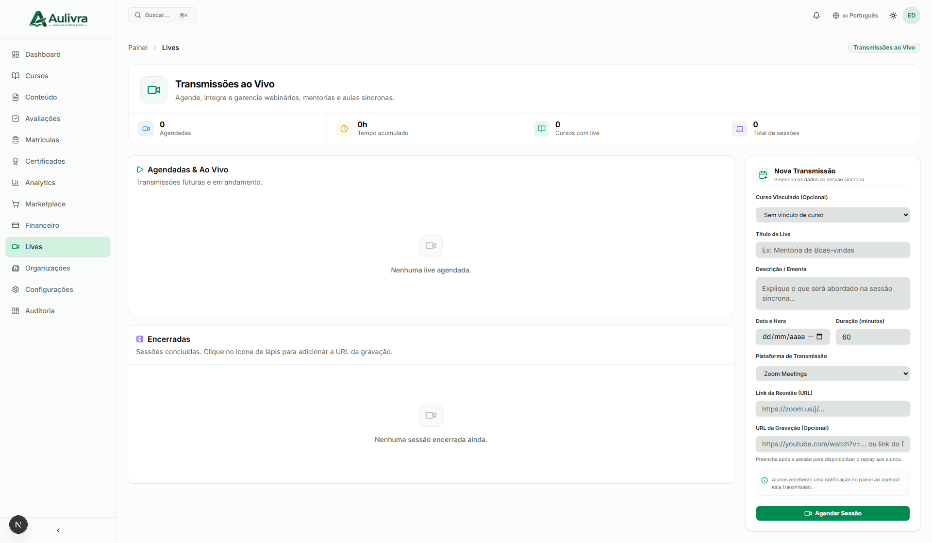 Aulivra v2 — Aulas ao Vivo