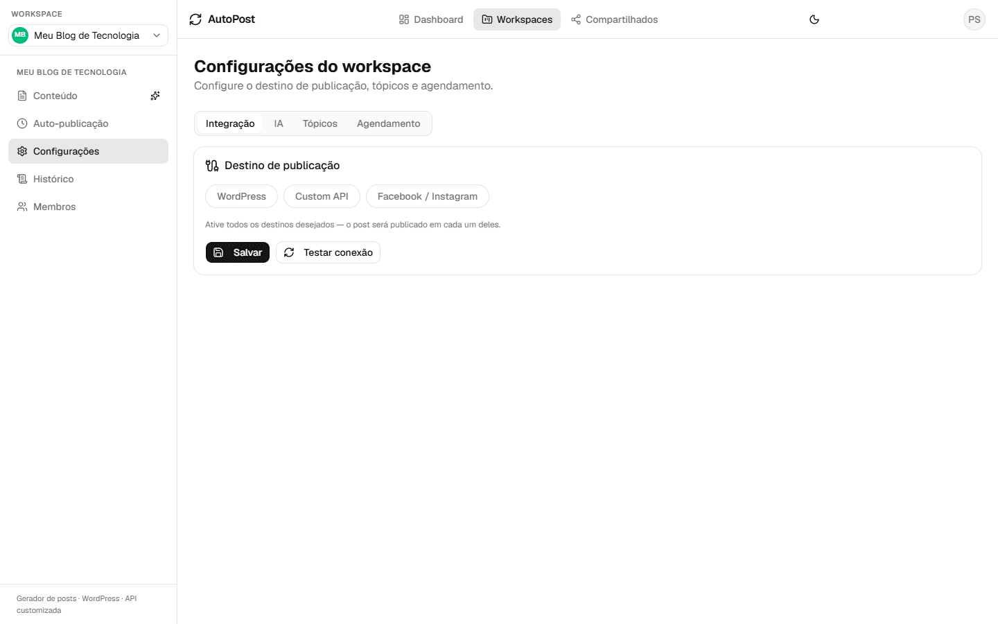 AutoPost — Integração