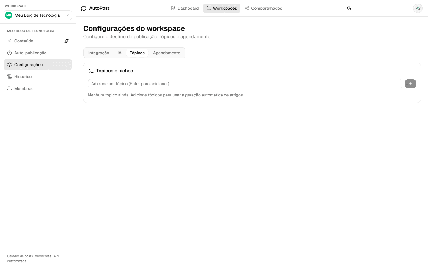 AutoPost — Tópicos