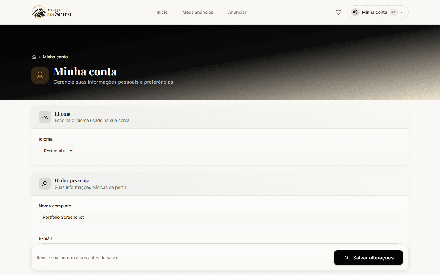 Imóveis na Serra — Minha conta
