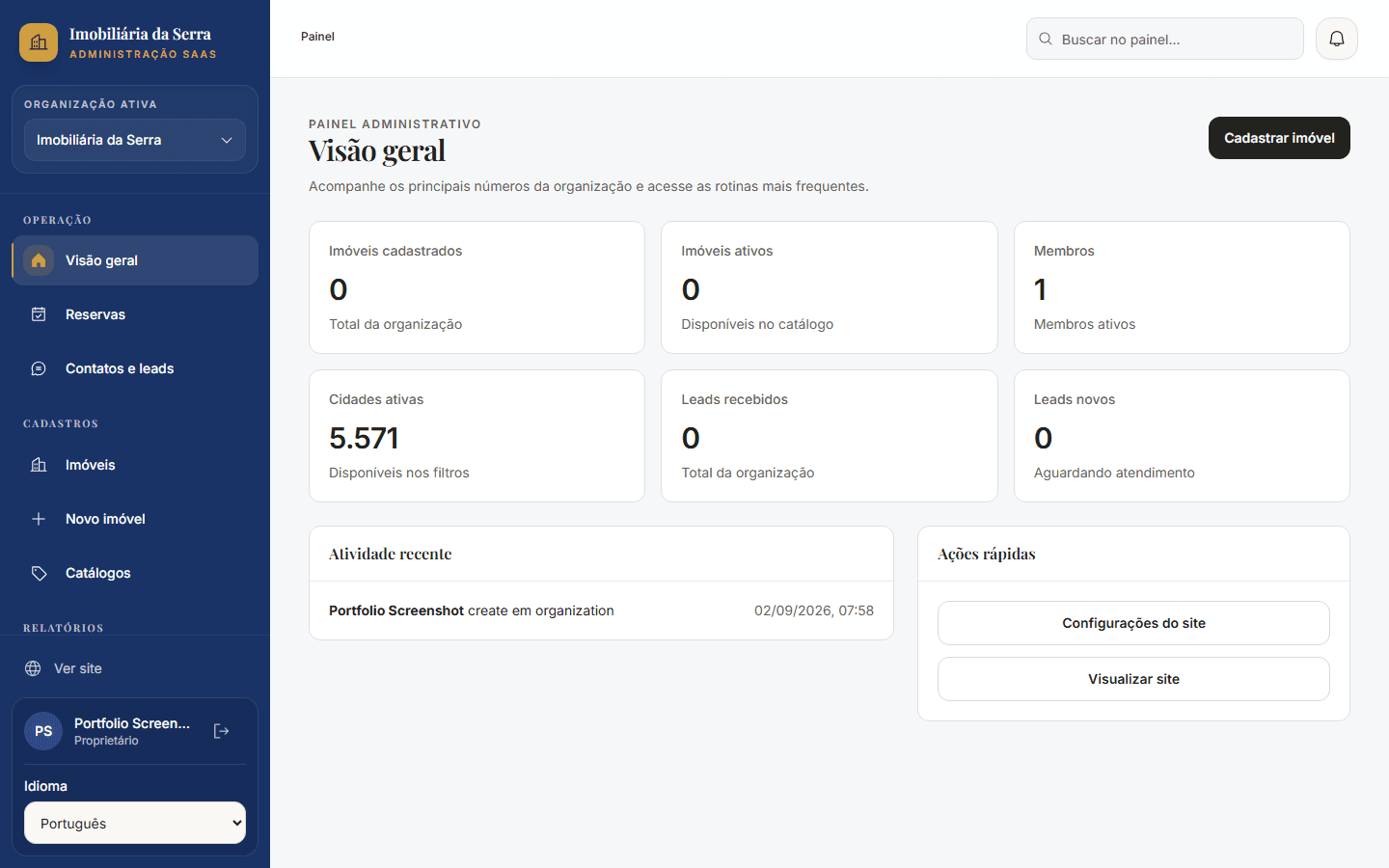 Imóveis na Serra — Painel administrativo