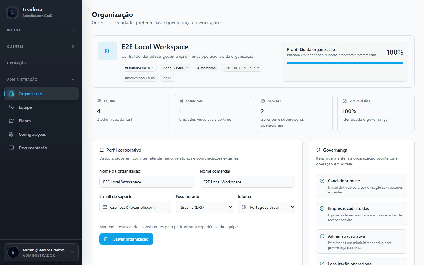 Leadora CRM — perfil Administrador