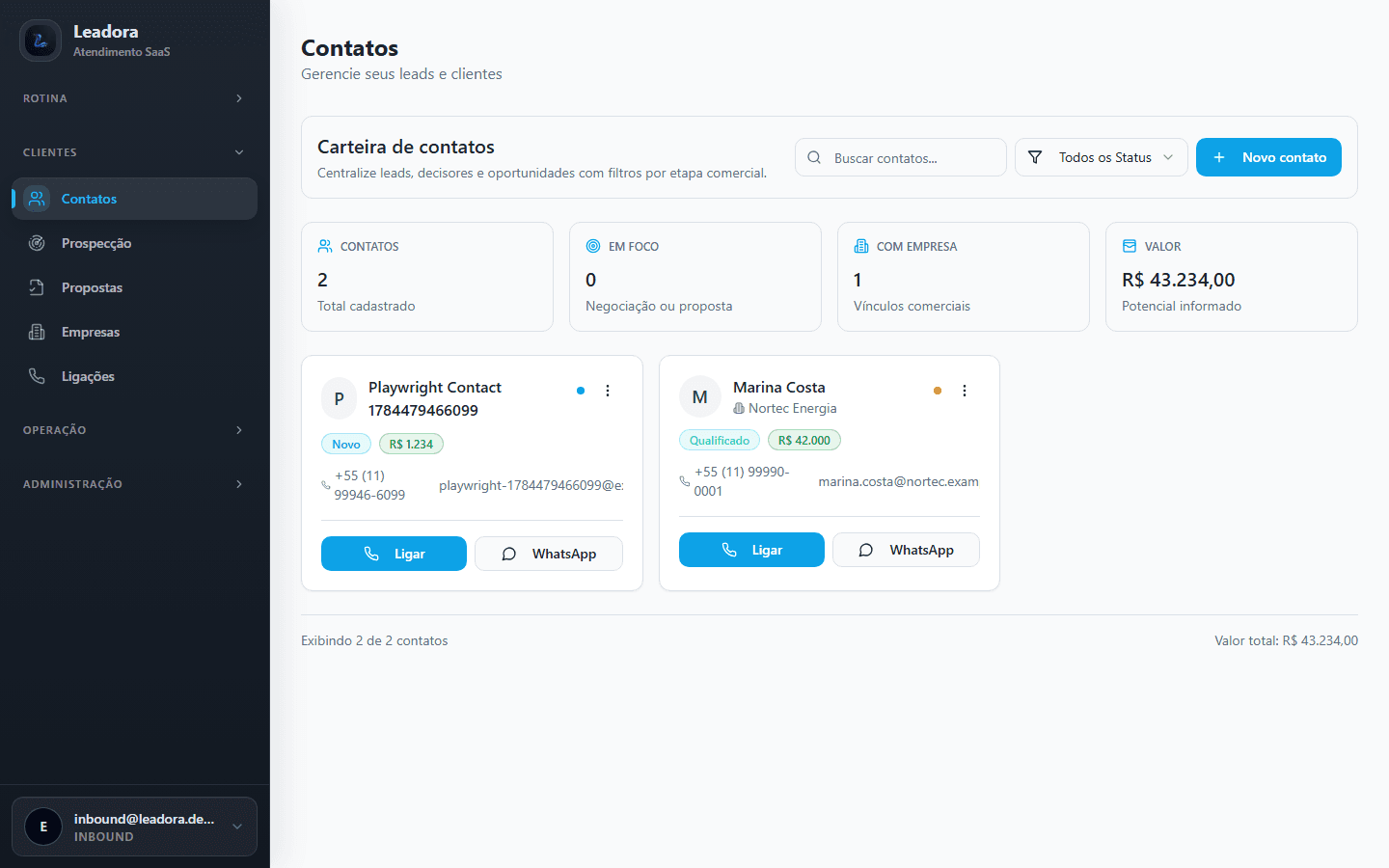 Leadora CRM — perfil Inbound