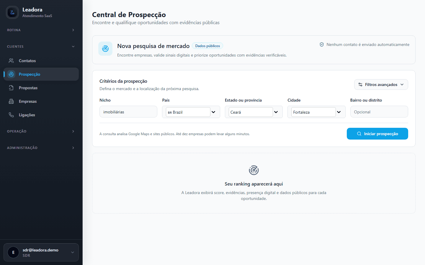 Leadora CRM — perfil SDR