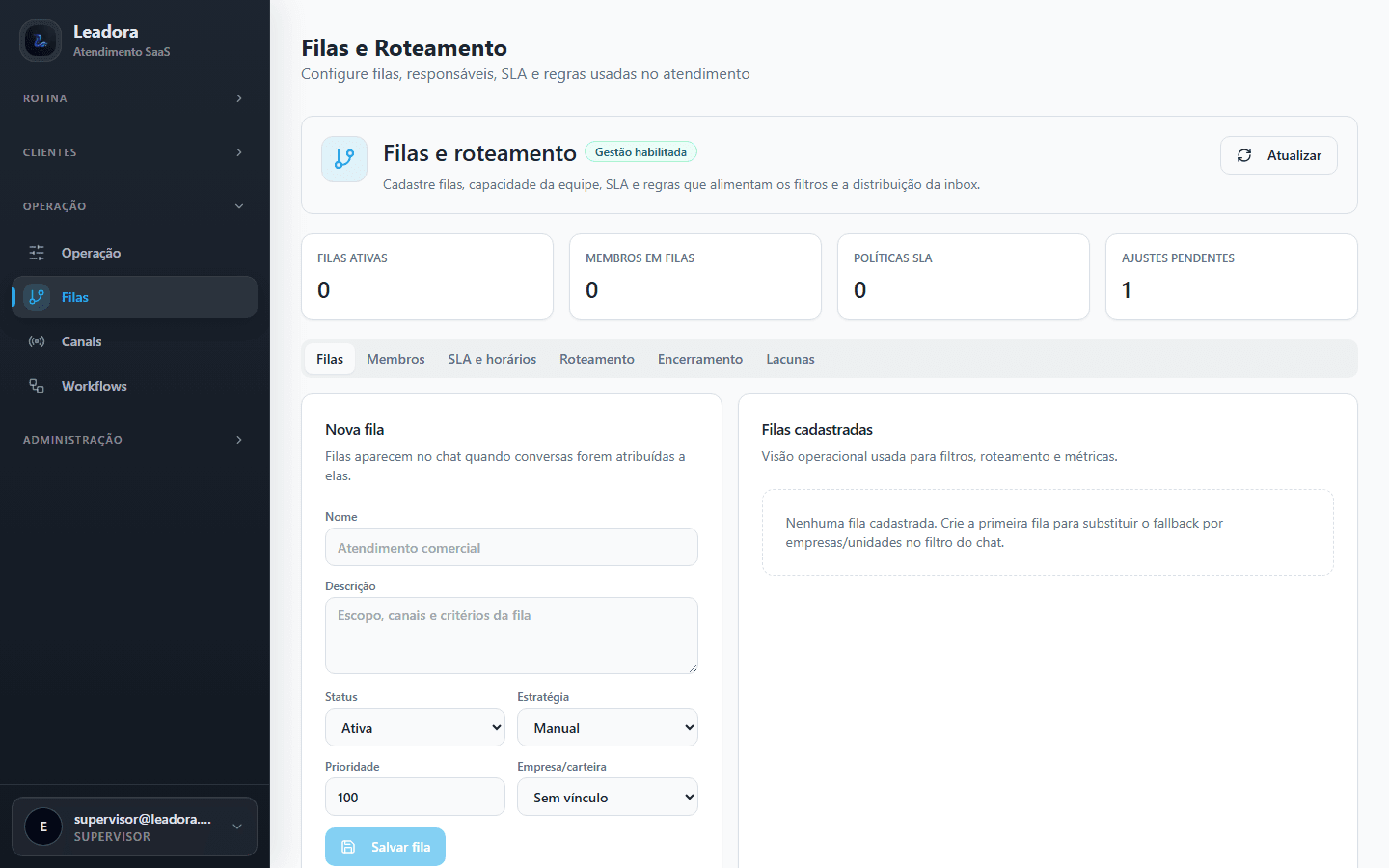 Leadora CRM — perfil Supervisor